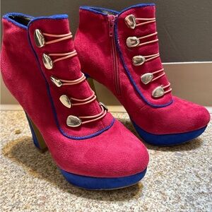 Blue & Pink Suede Booties